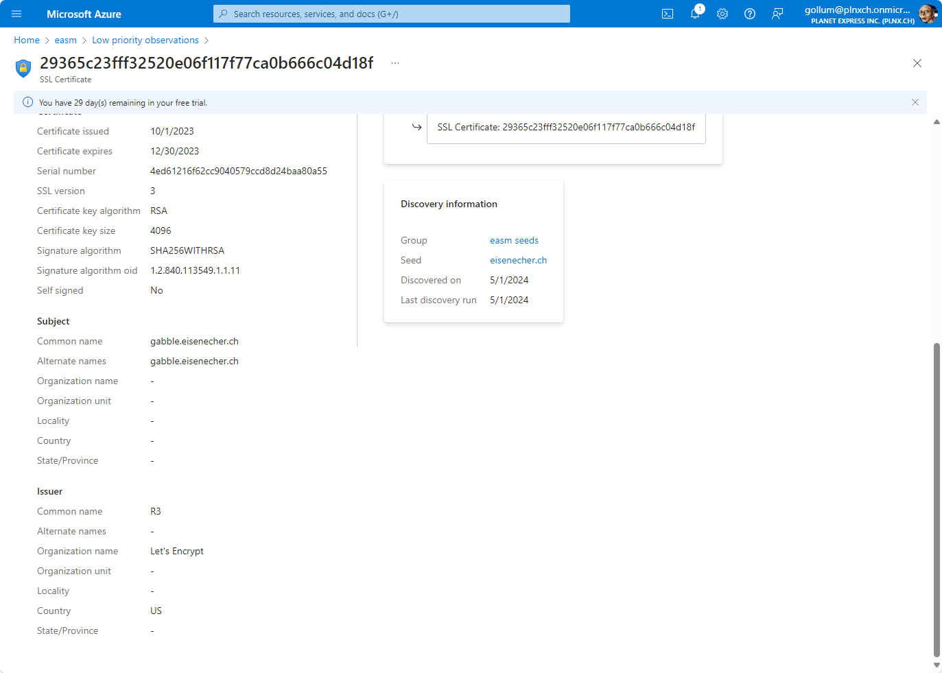 EASM Observations Priority Low - Expired SSL Certificates - Detail 2